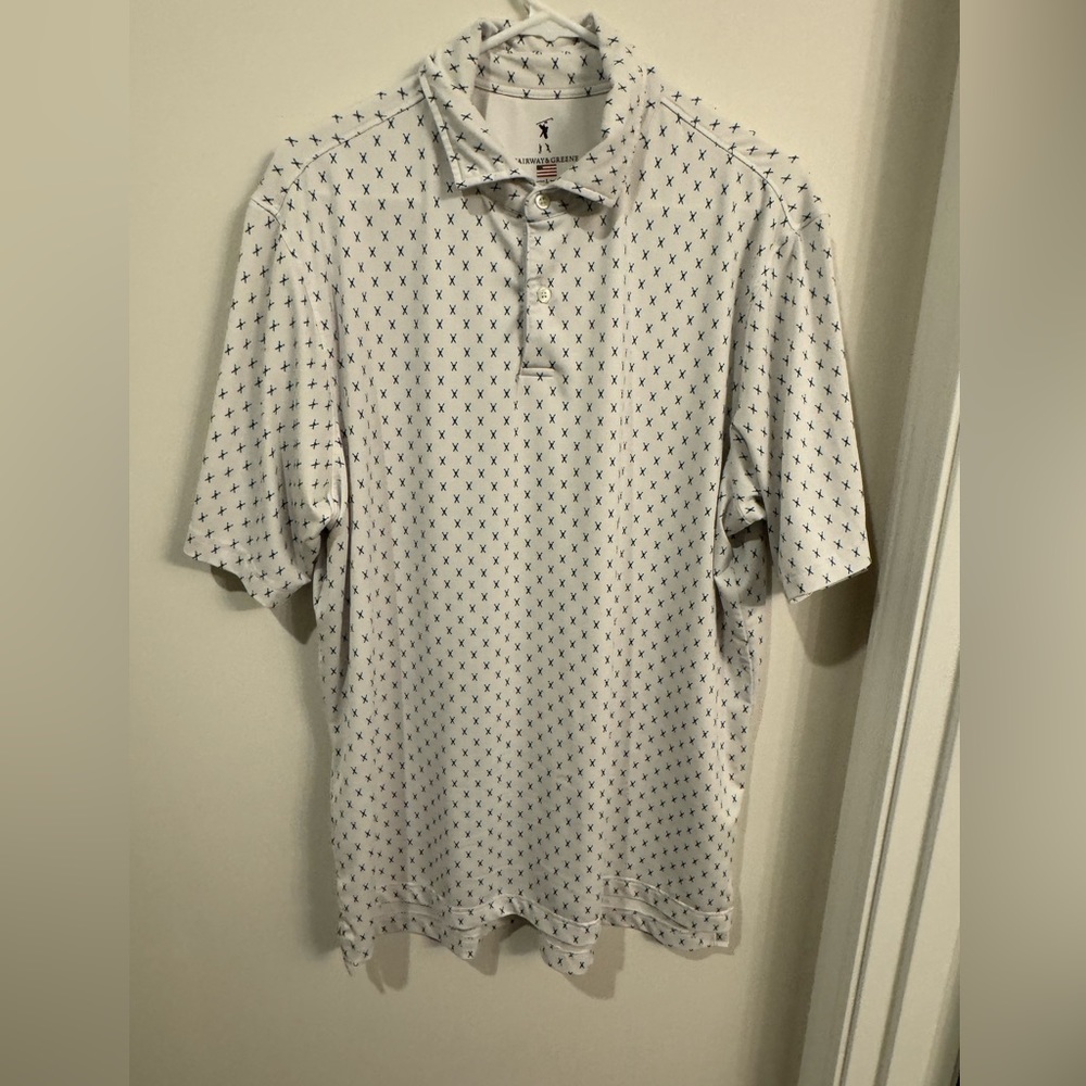 Fairway & Greene Large Poly/Spandex Polo Shirt White/blue design‎
